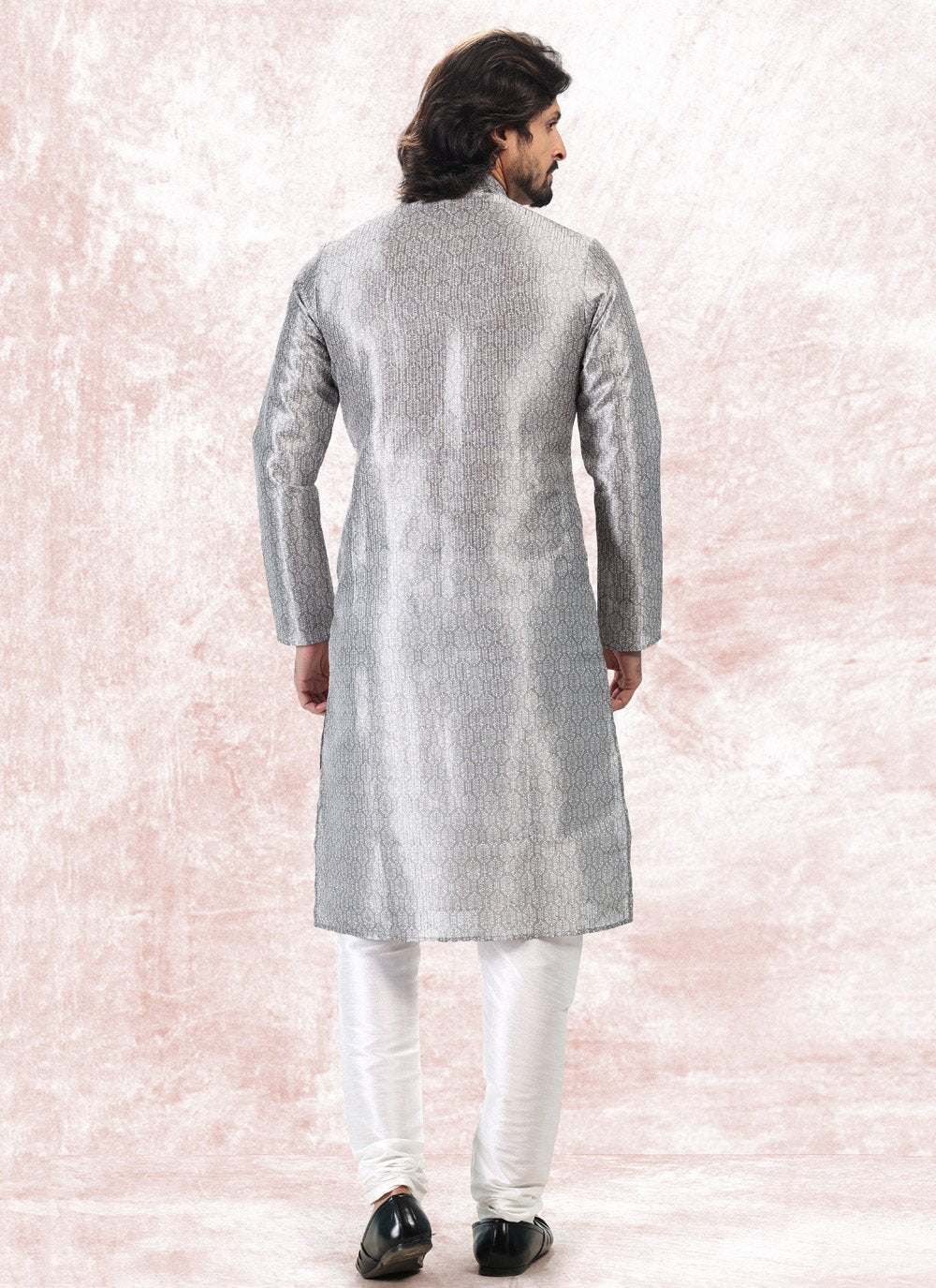 Kurta Pyjama Banarasi Jacquard Silver Fancy Work Mens