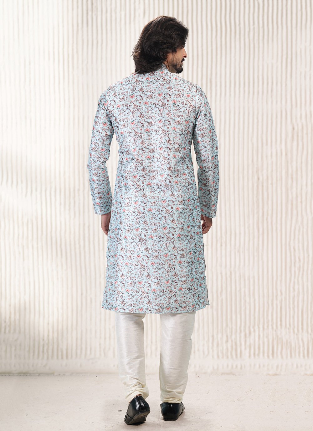 Kurta Pyjama Banarasi Jacquard Turquoise Fancy Work Mens