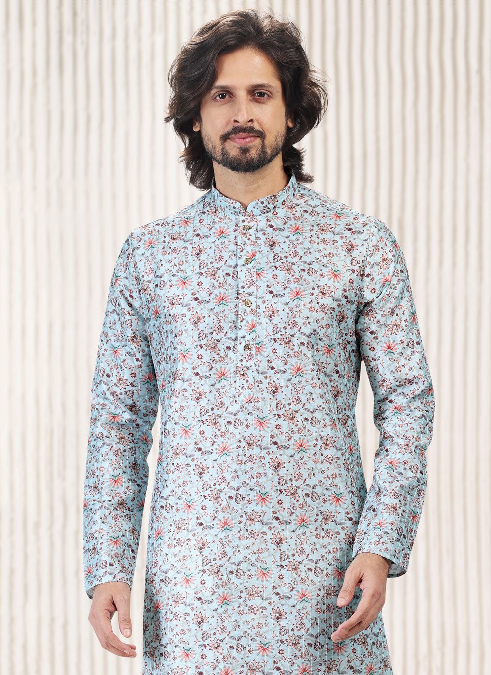 Kurta Pyjama Banarasi Jacquard Turquoise Fancy Work Mens