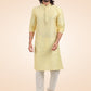 Kurta Pyjama Banarasi Jacquard Yellow Fancy Work Mens