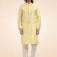 Kurta Pyjama Banarasi Jacquard Yellow Fancy Work Mens