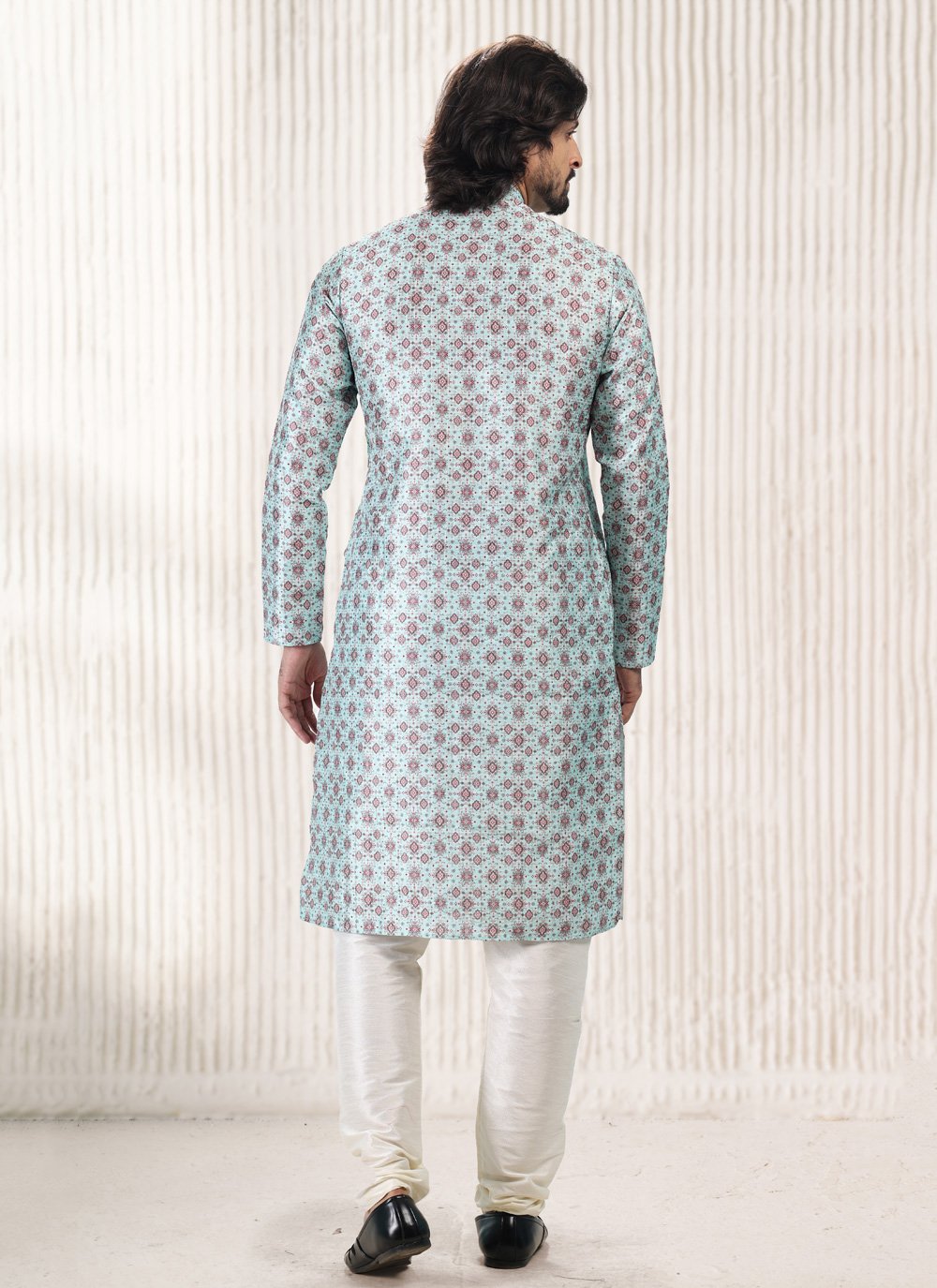 Kurta Pyjama Banarasi Jacquard Turquoise Fancy Work Mens