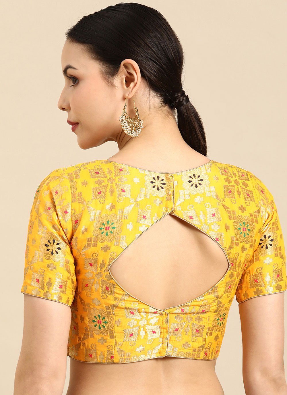 Designer Blouse Banarasi Jacquard Yellow Weaving Blouse