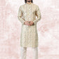 Kurta Pyjama Banarasi Jacquard Yellow Fancy Work Mens