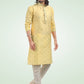 Kurta Pyjama Banarasi Jacquard Yellow Fancy Work Mens