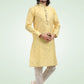 Kurta Pyjama Banarasi Jacquard Yellow Fancy Work Mens