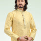Kurta Pyjama Banarasi Jacquard Yellow Fancy Work Mens