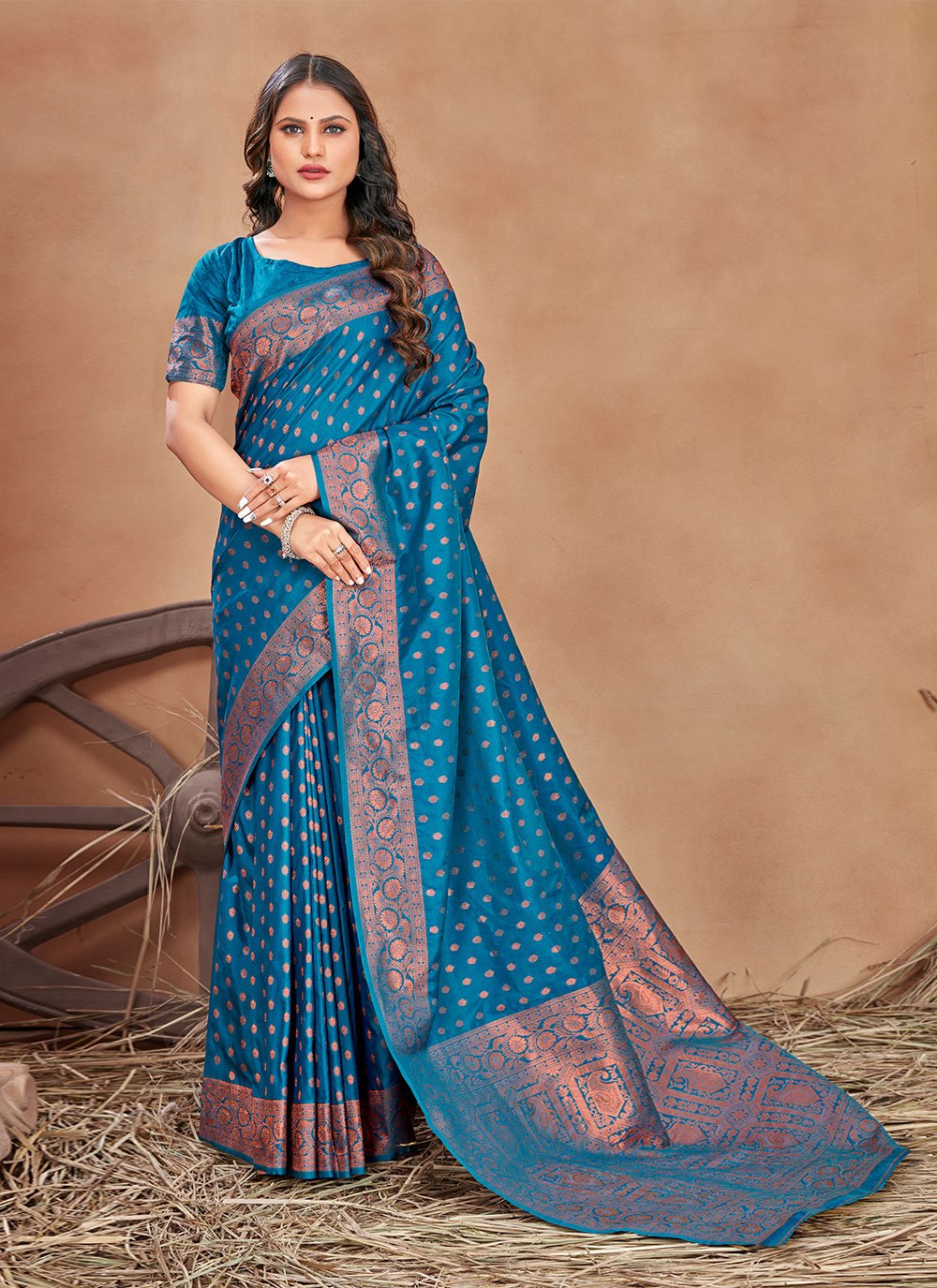 Classic Banarasi Silk Aqua Blue Patch Border Saree