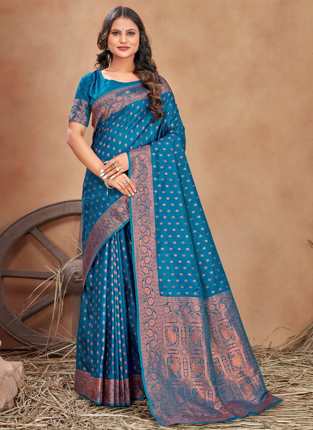 Classic Banarasi Silk Aqua Blue Patch Border Saree