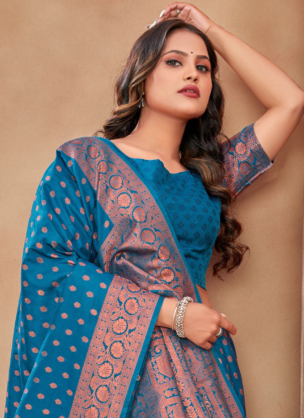 Classic Banarasi Silk Aqua Blue Patch Border Saree