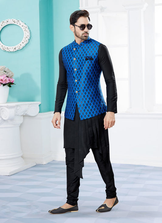 Indo Western Banarasi Silk Dupion Silk Black Blue Jacquard Work Mens