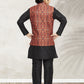 Kurta Payjama With Jacket Banarasi Silk Black Maroon Print Kids