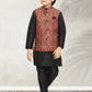 Kurta Payjama With Jacket Banarasi Silk Black Maroon Print Kids