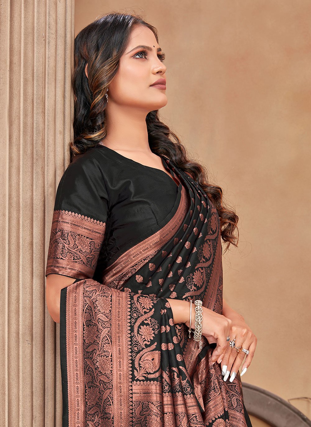 Trendy Saree Banarasi Silk Black Patch Border Saree