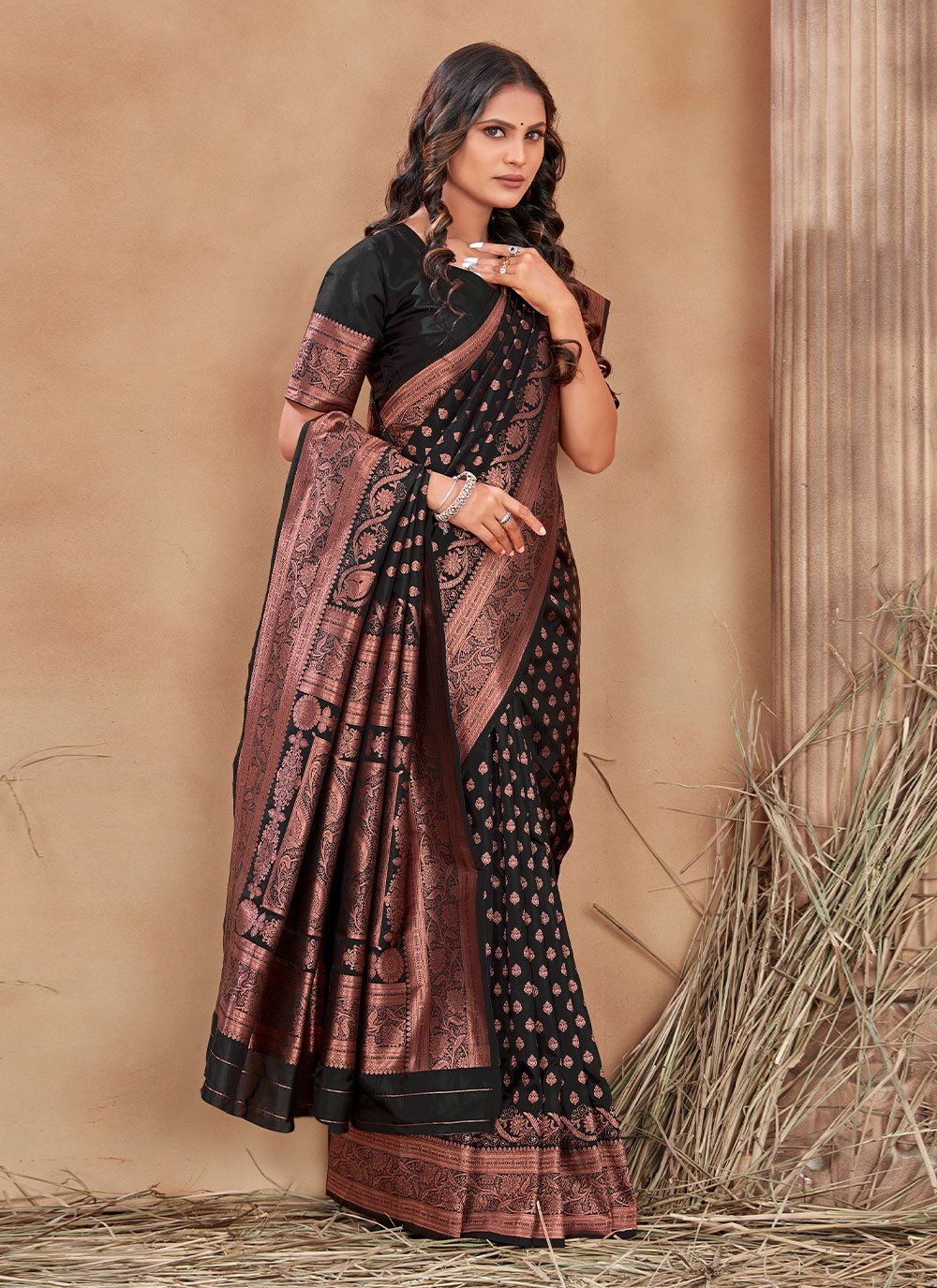 Trendy Saree Banarasi Silk Black Patch Border Saree