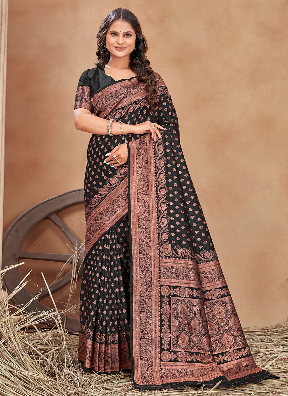 Trendy Saree Banarasi Silk Black Patch Border Saree