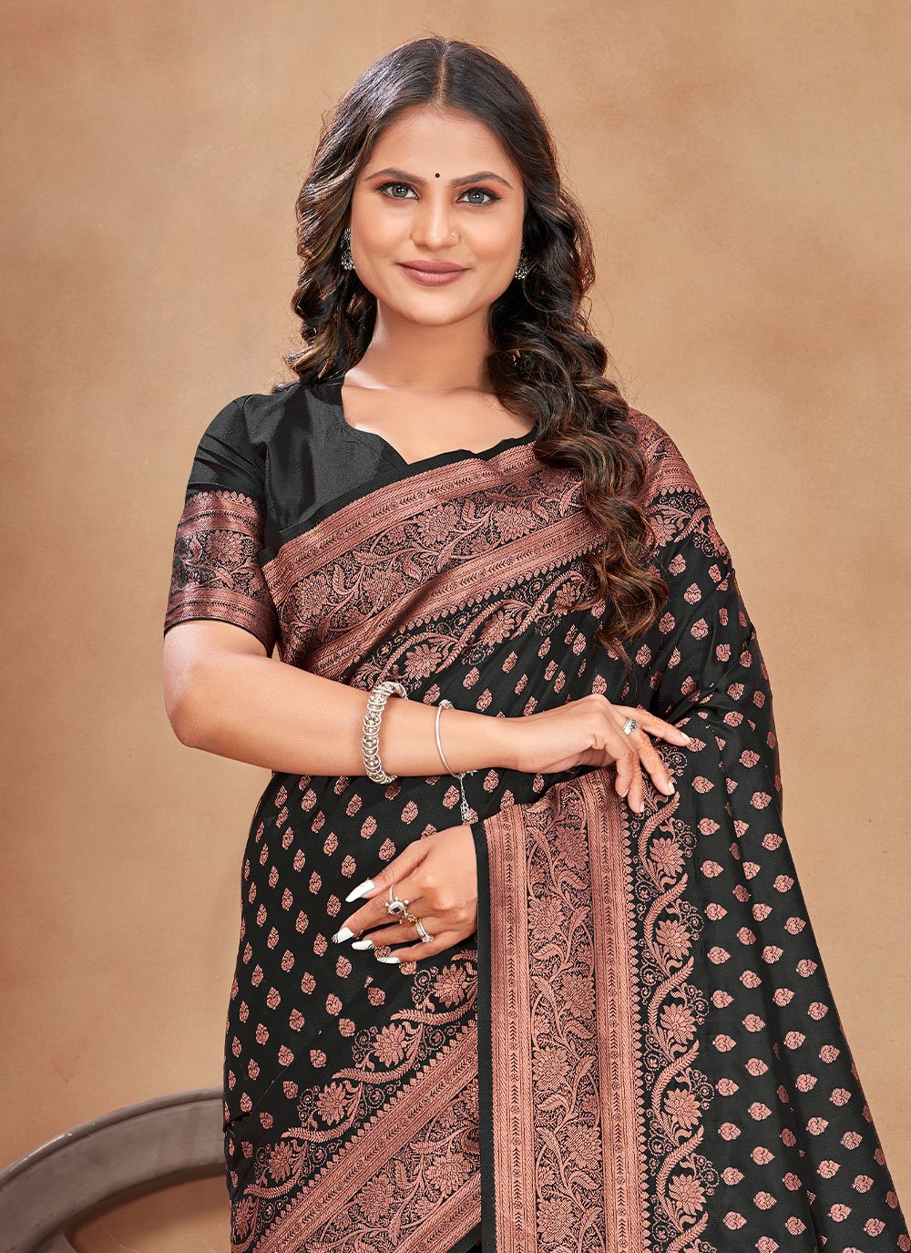 Trendy Saree Banarasi Silk Black Patch Border Saree