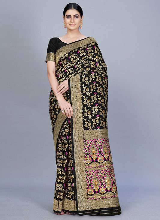 Contemporary Banarasi Silk Black Woven Saree