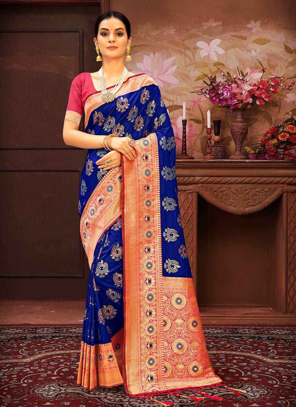 Traditional Saree Banarasi Silk Blue Weaving Saree