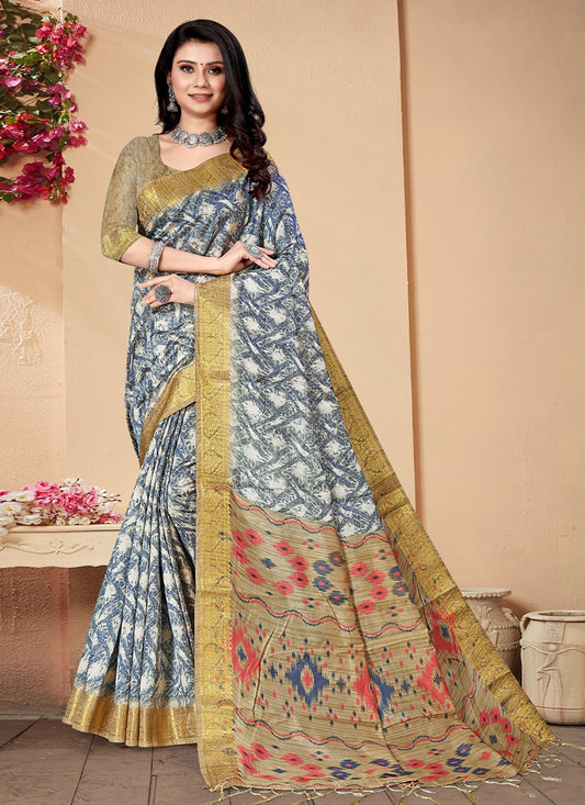 Classic Banarasi Silk Blue Patch Border Saree