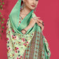 Contemporary Banarasi Silk Tussar Silk Sea Green Patch Border Saree