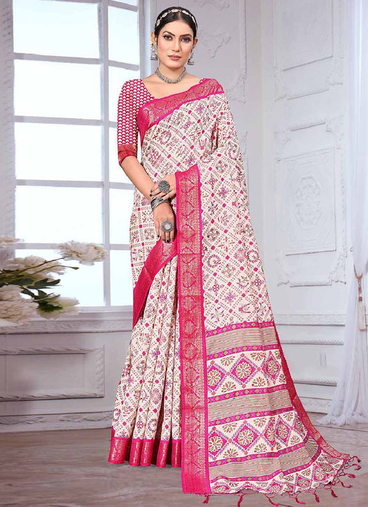 Classic Banarasi Silk Off White Patch Border Saree