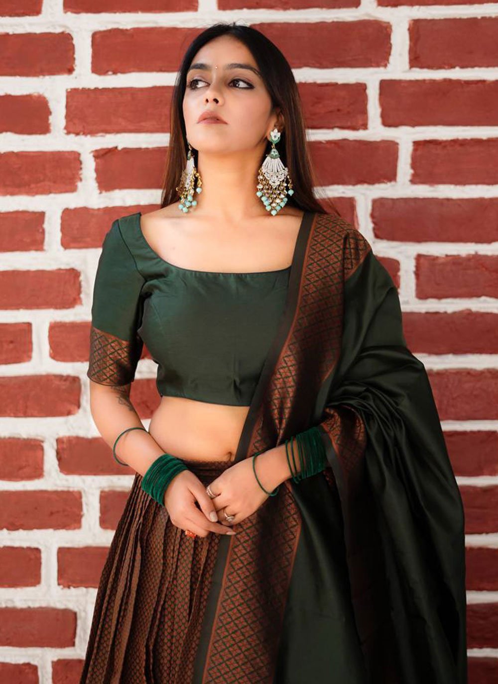 A Line Lehenga Banarasi Silk Brown Weaving Lehenga Choli