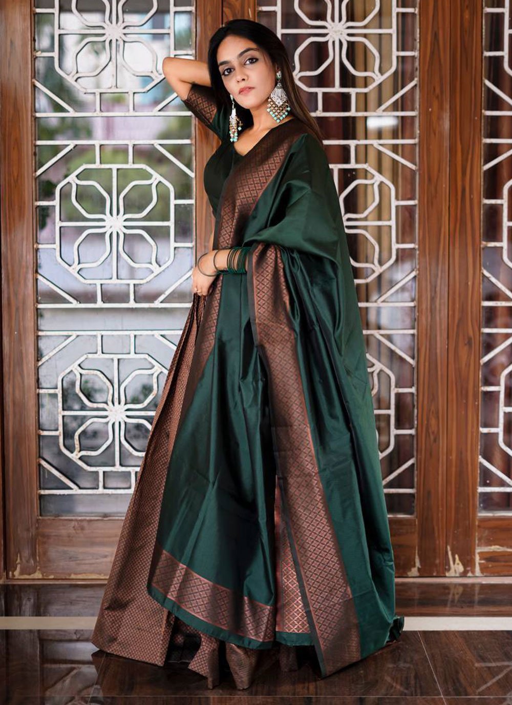 A Line Lehenga Banarasi Silk Brown Weaving Lehenga Choli