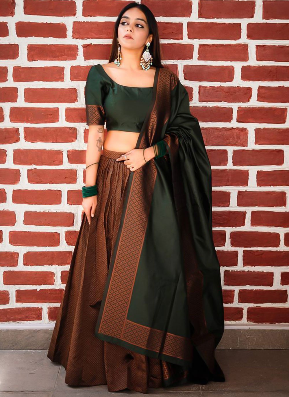 A Line Lehenga Banarasi Silk Brown Weaving Lehenga Choli