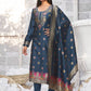 Straight Salwar Suit Banarasi Silk Blue Woven Salwar Kameez