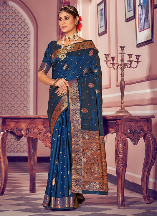 Designer Banarasi Silk Blue Weaving Saree