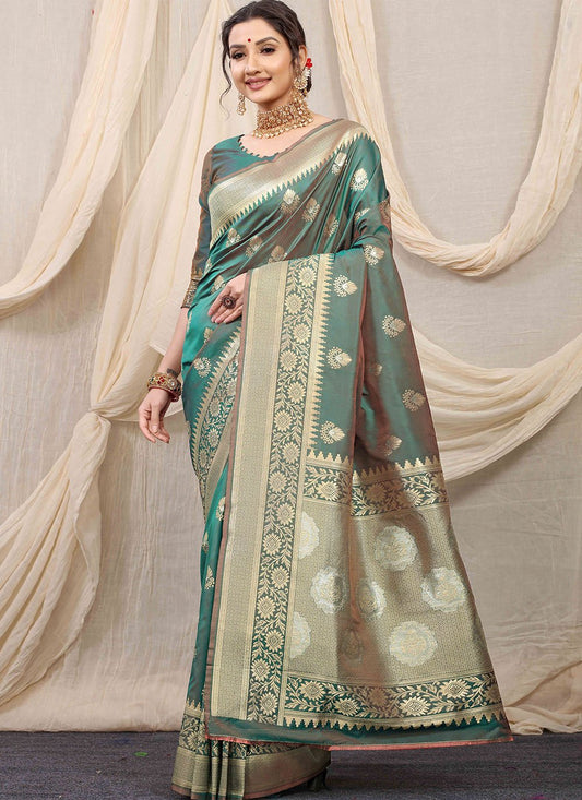 Classic Banarasi Silk Green Jacquard Work Saree