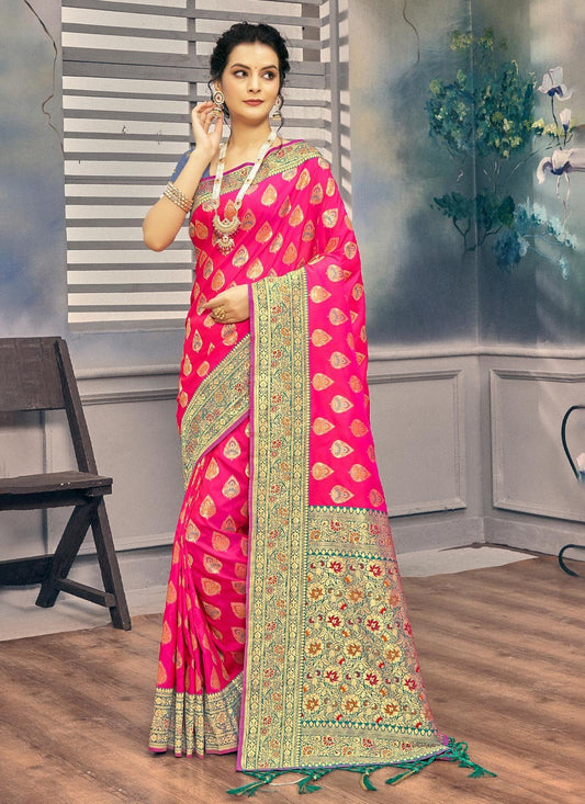 Classic Banarasi Silk Rani Foil Print Saree