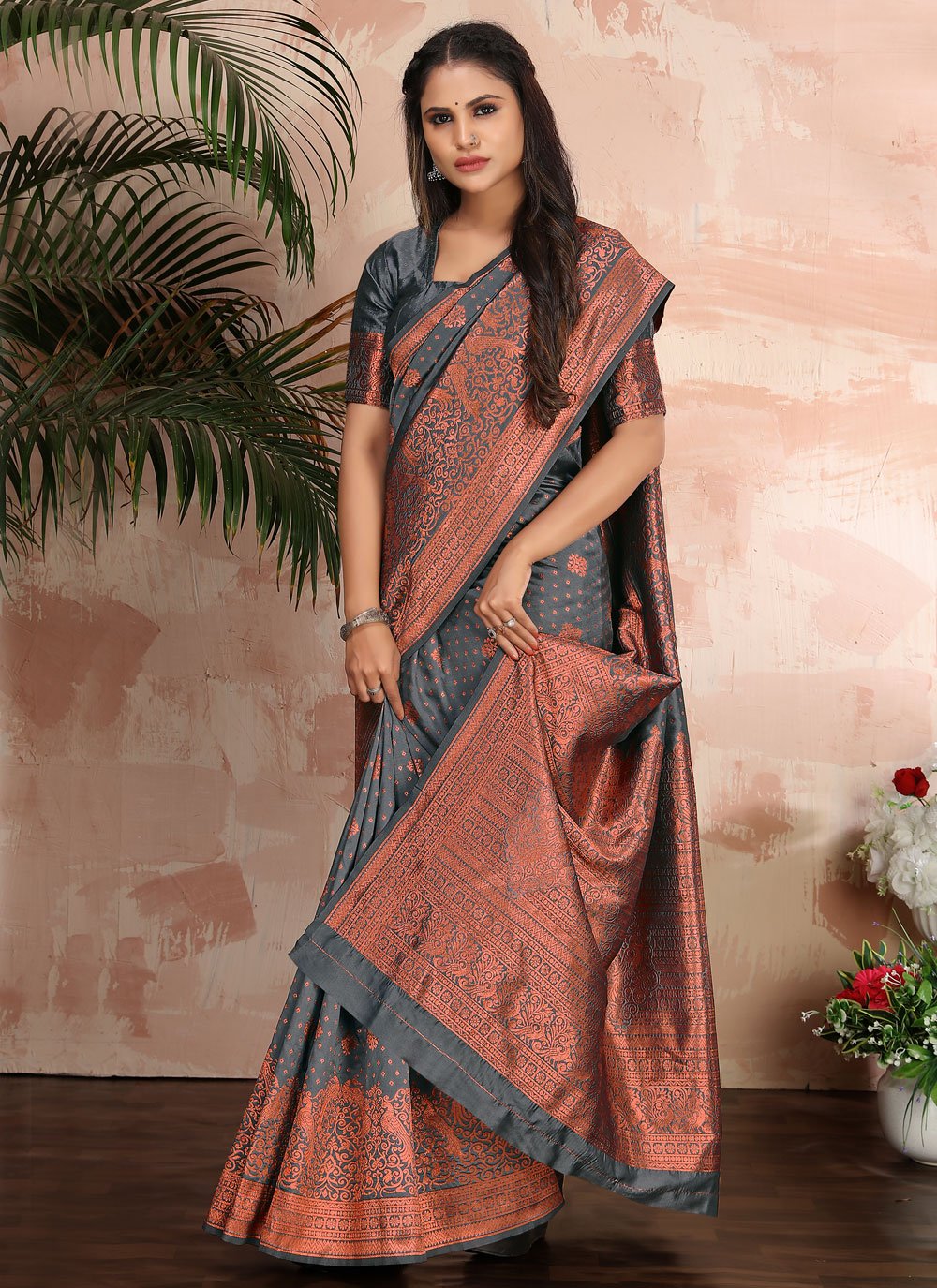 Classic Banarasi Silk Grey Weaving Saree