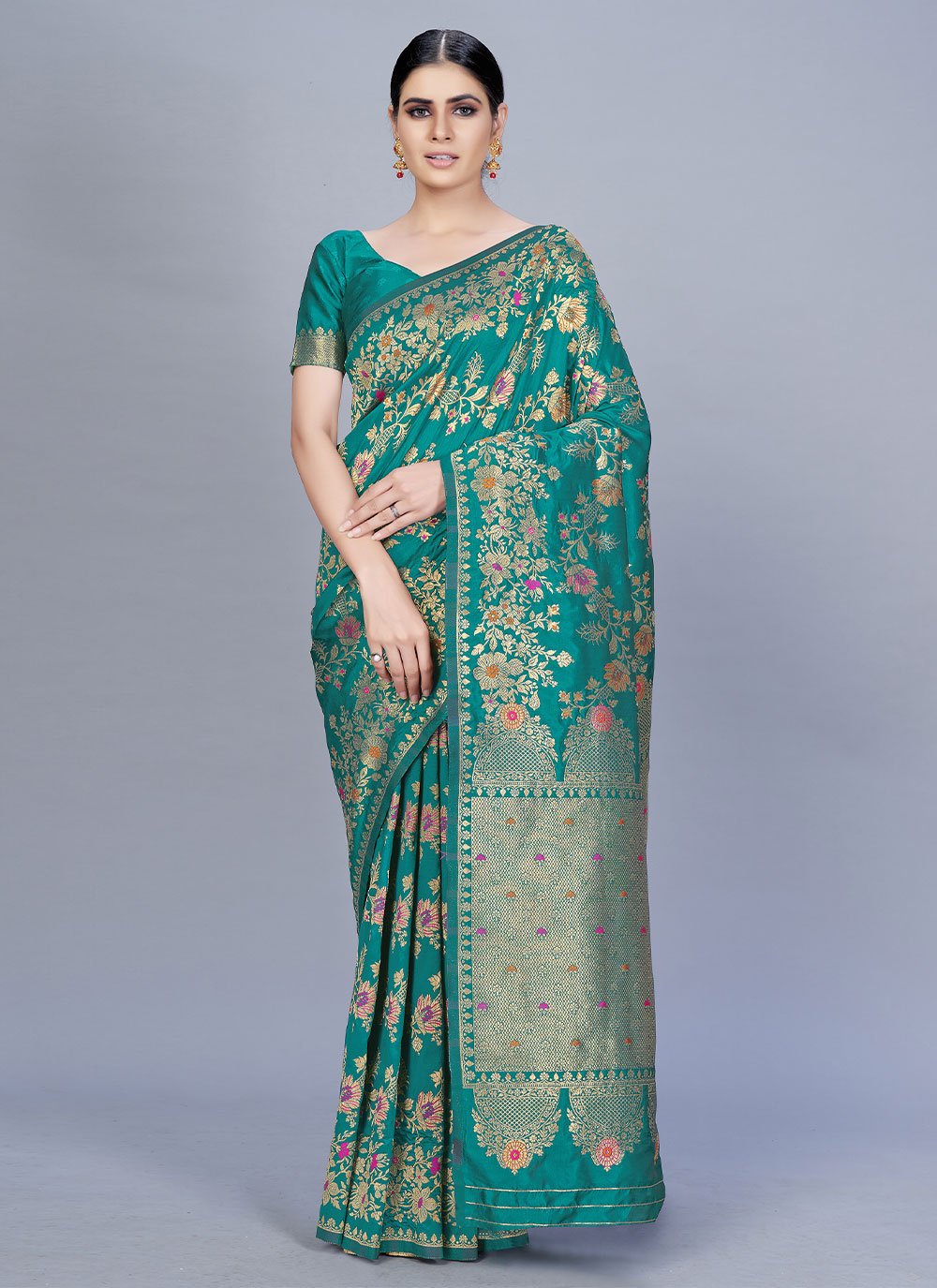 Classic Banarasi Silk Green Woven Saree