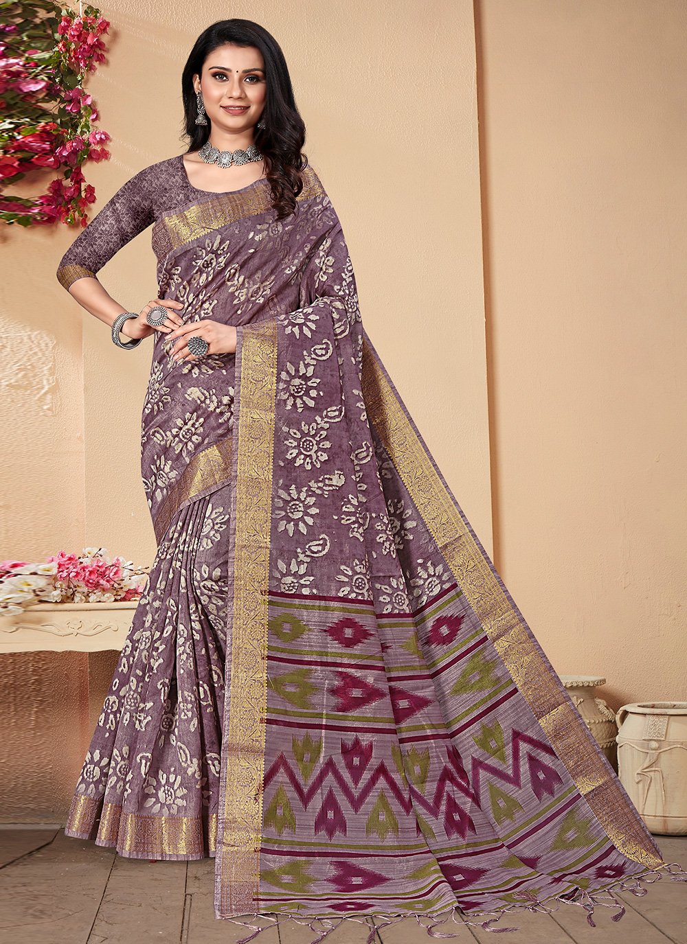 Classic Banarasi Silk Purple Patch Border Saree