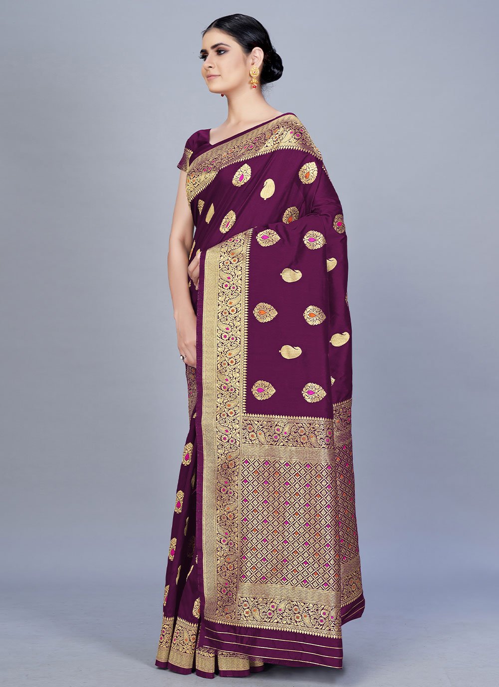 Contemporary Banarasi Silk Purple Woven Saree