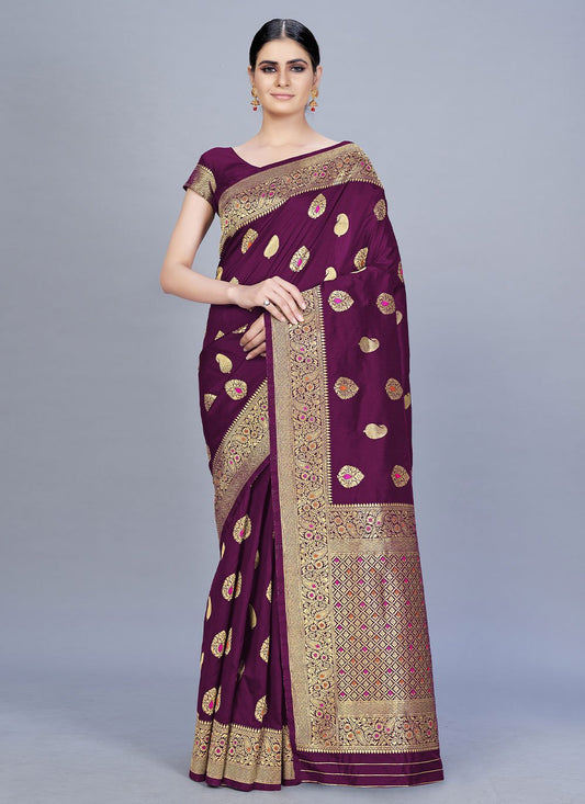 Contemporary Banarasi Silk Purple Woven Saree