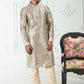 Kurta Pyjama Banarasi Silk Cream Digital Print Mens