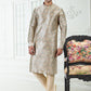 Kurta Pyjama Banarasi Silk Cream Digital Print Mens