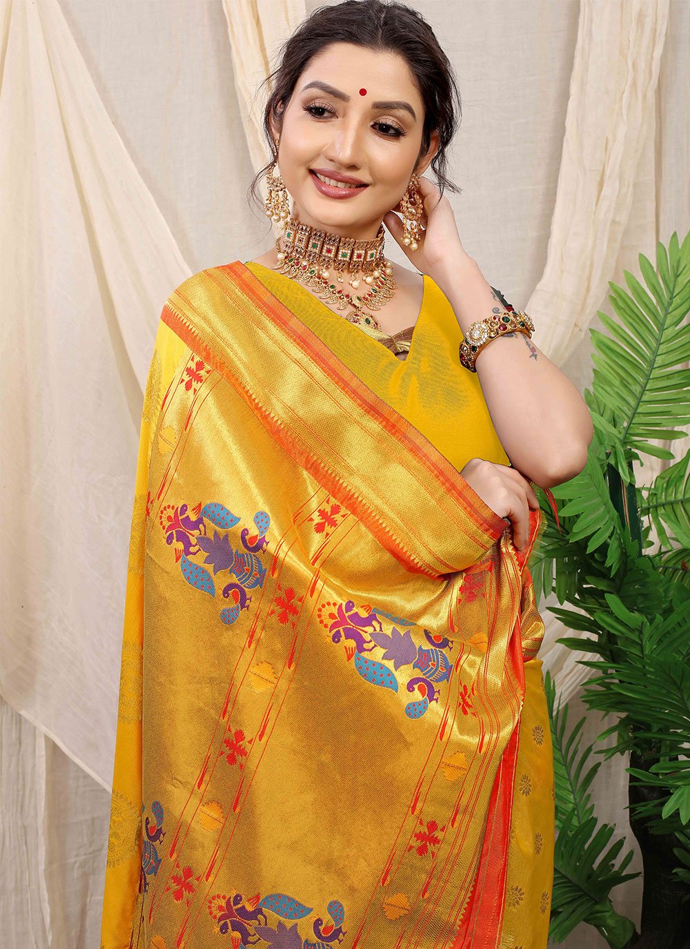 Designer Banarasi Silk Mustard Weaving Saree