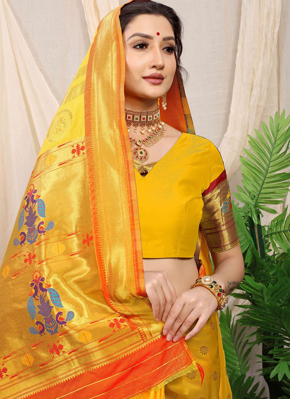 Designer Banarasi Silk Mustard Weaving Saree