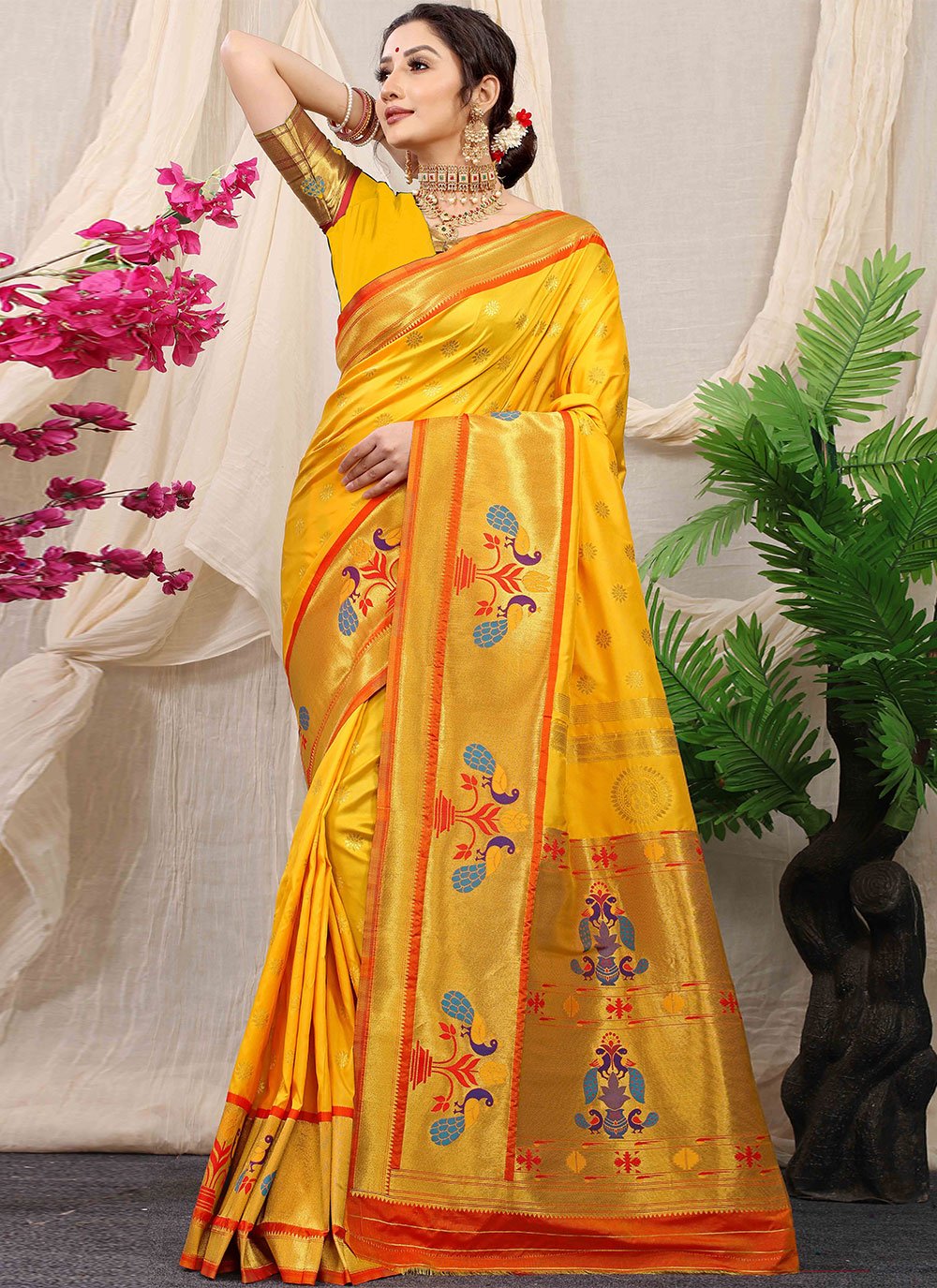 Designer Banarasi Silk Mustard Weaving Saree