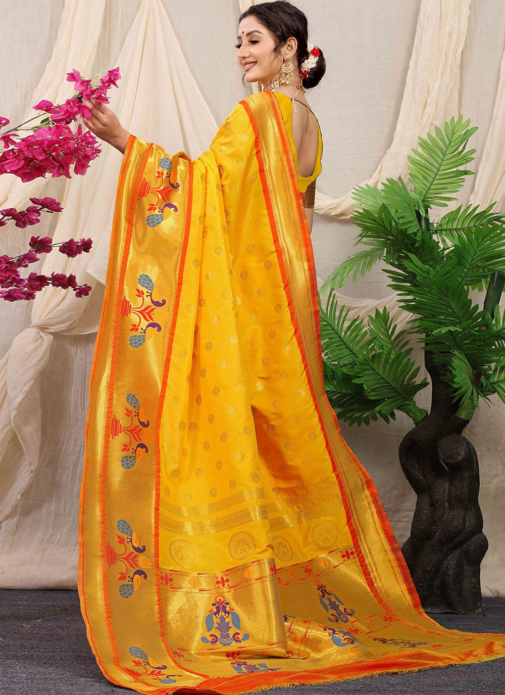 Designer Banarasi Silk Mustard Weaving Saree