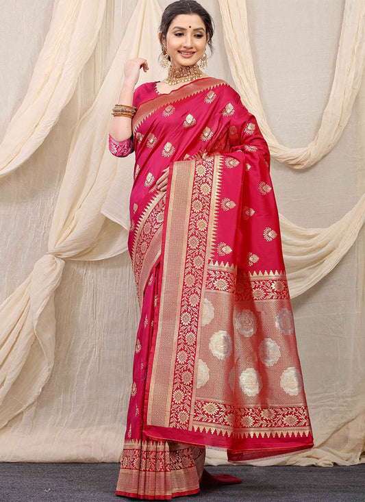 Designer Banarasi Silk Pink Jacquard Work Saree