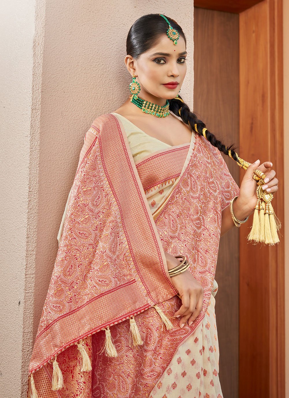 Traditional Saree Banarasi Silk Cream Weaving Saree