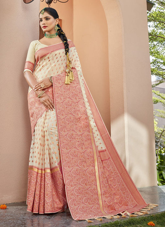 Traditional Saree Banarasi Silk Cream Weaving Saree