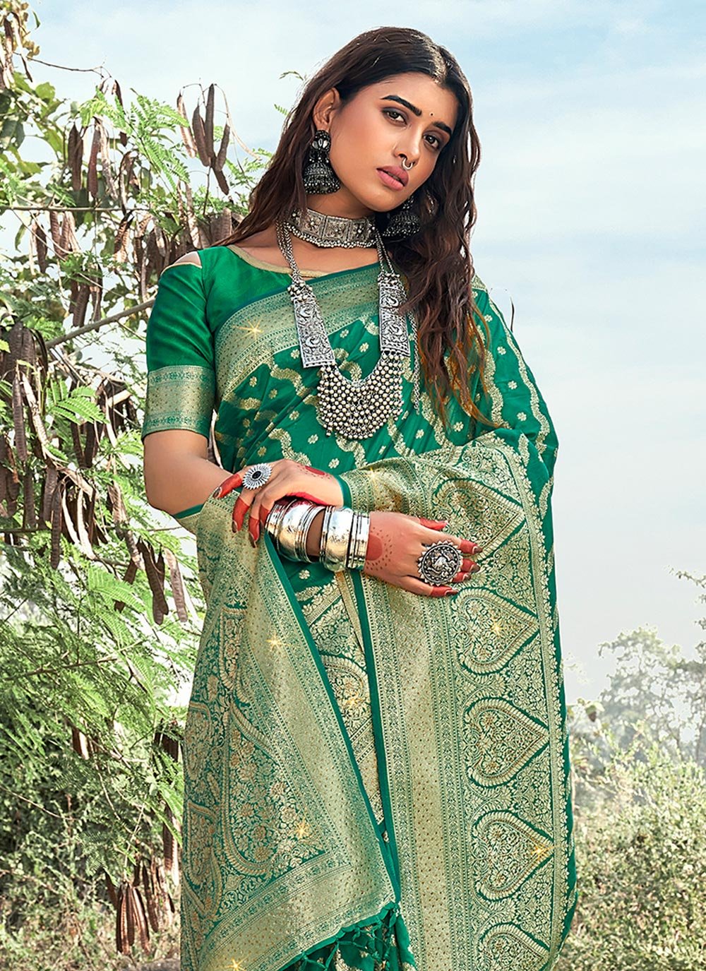 Traditional Saree Banarasi Silk Green Weaving Saree