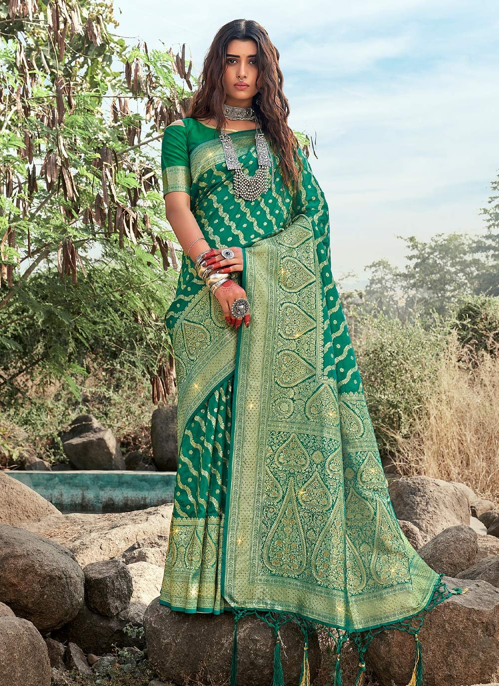 Traditional Saree Banarasi Silk Green Weaving Saree