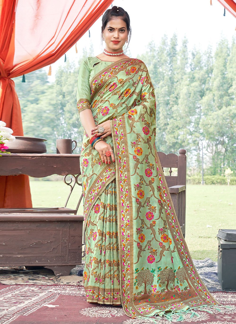 Traditional Saree Banarasi Silk Green Embroidered Saree